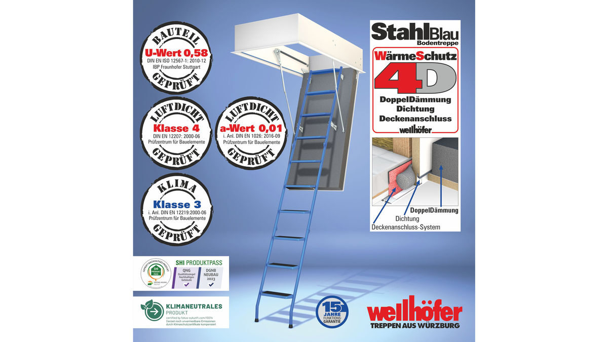 Wellhöfer Bodentreppe StahlBlau mit WärmeSchutz WS4D