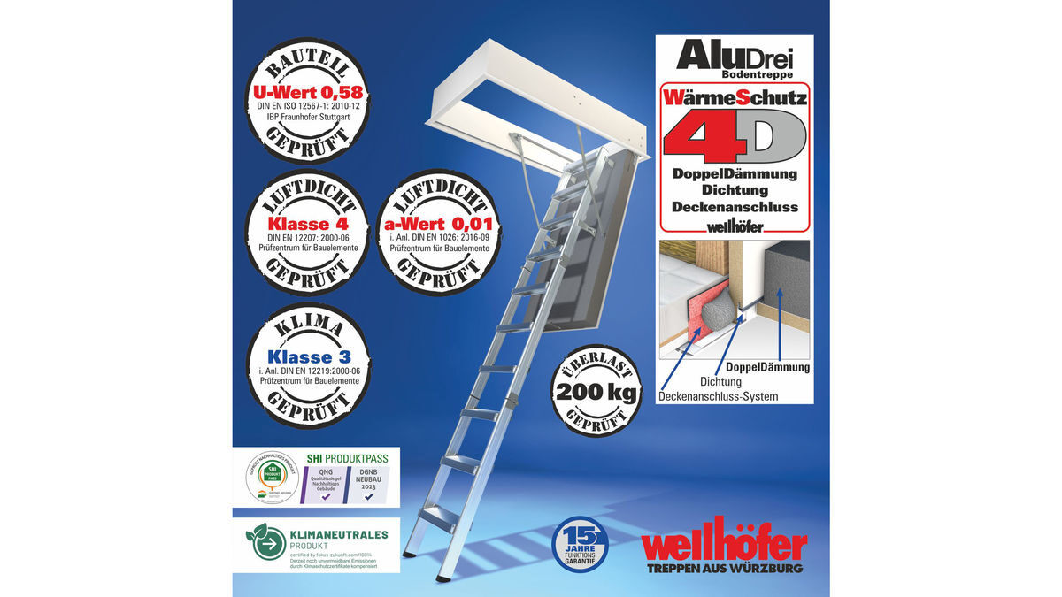 Wellhöfer Bodentreppe AluDrei mit WärmeSchutz WS4D