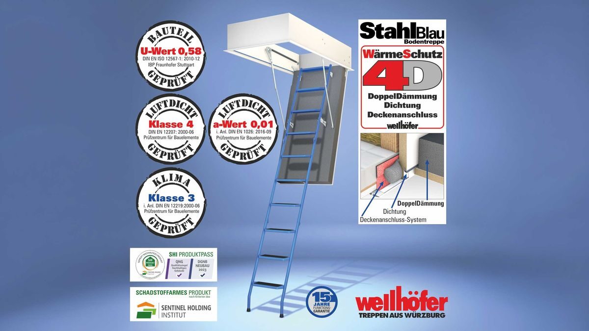 Wellhöfer Bodentreppe StahlBlau mit WärmeSchutz WS4D