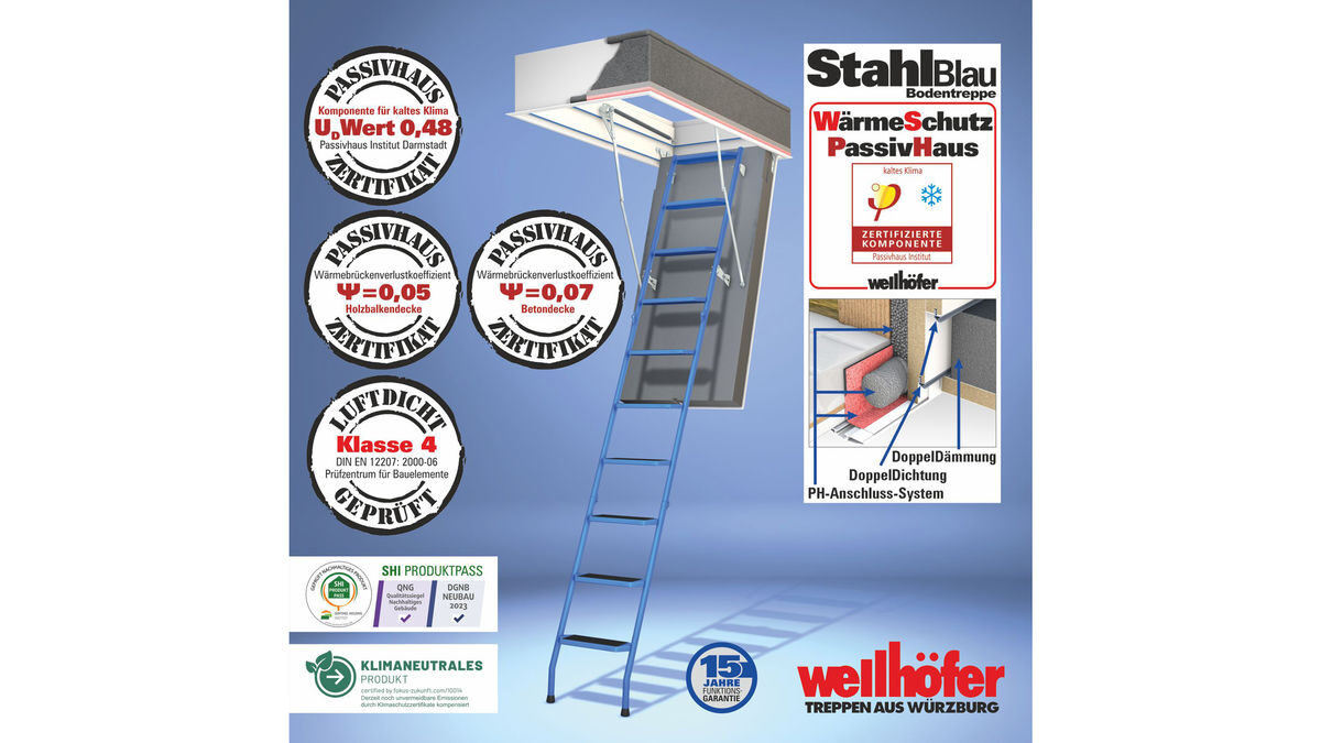 Wellhöfer Bodentreppe StahlBlau mit WärmeSchutz WSPH