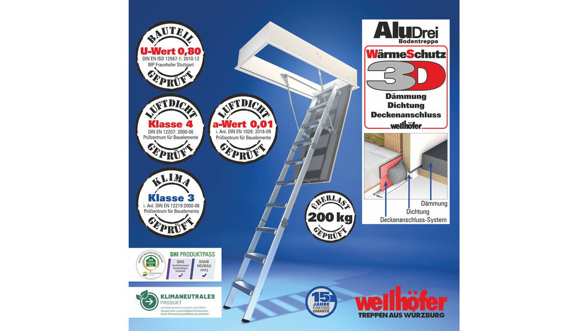 Wellhöfer Bodentreppe AluDrei mit WärmeSchutz WS3D