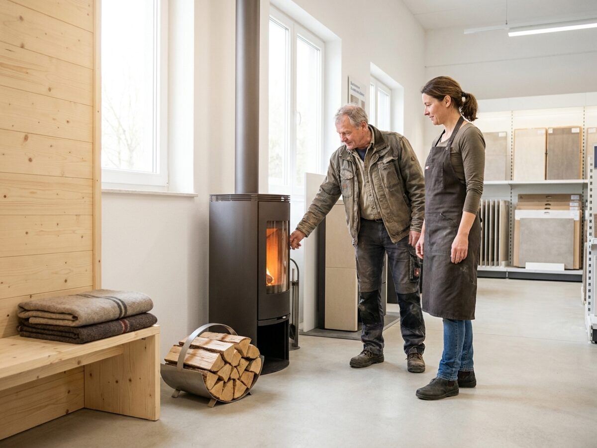 Gemütliche Kaminofen-Ecke mit Brennholz